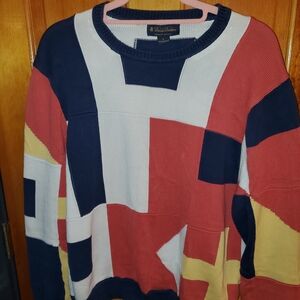Brooks Brothers Colorblock Nautical Crewneck Sweater Supima Cotton Sz L